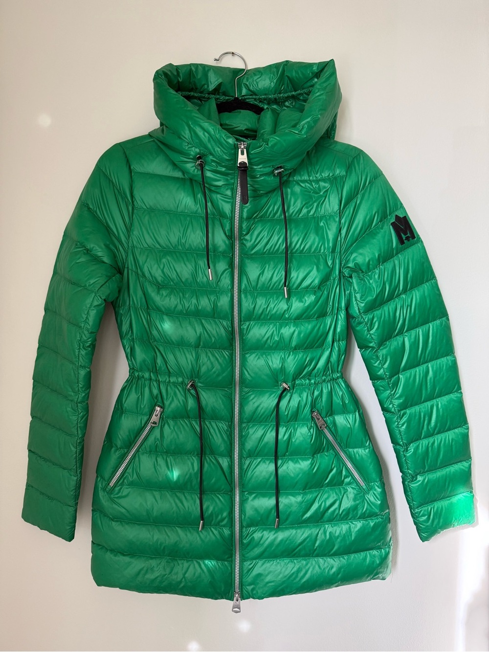 Mackage Emerald Green Down Puffer Coat XS Hooded Cinched Waist RDS